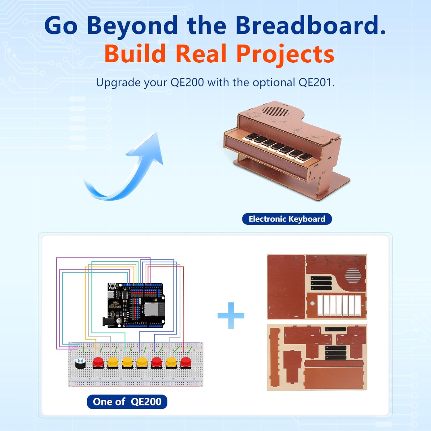 5 Projects, ACEBOTT Basic Coding Electronics Kit for ESP32 WiFi Development Board, Wood Building Crafts Kits, Engineering Experiment Projects for Teens Ages 12+