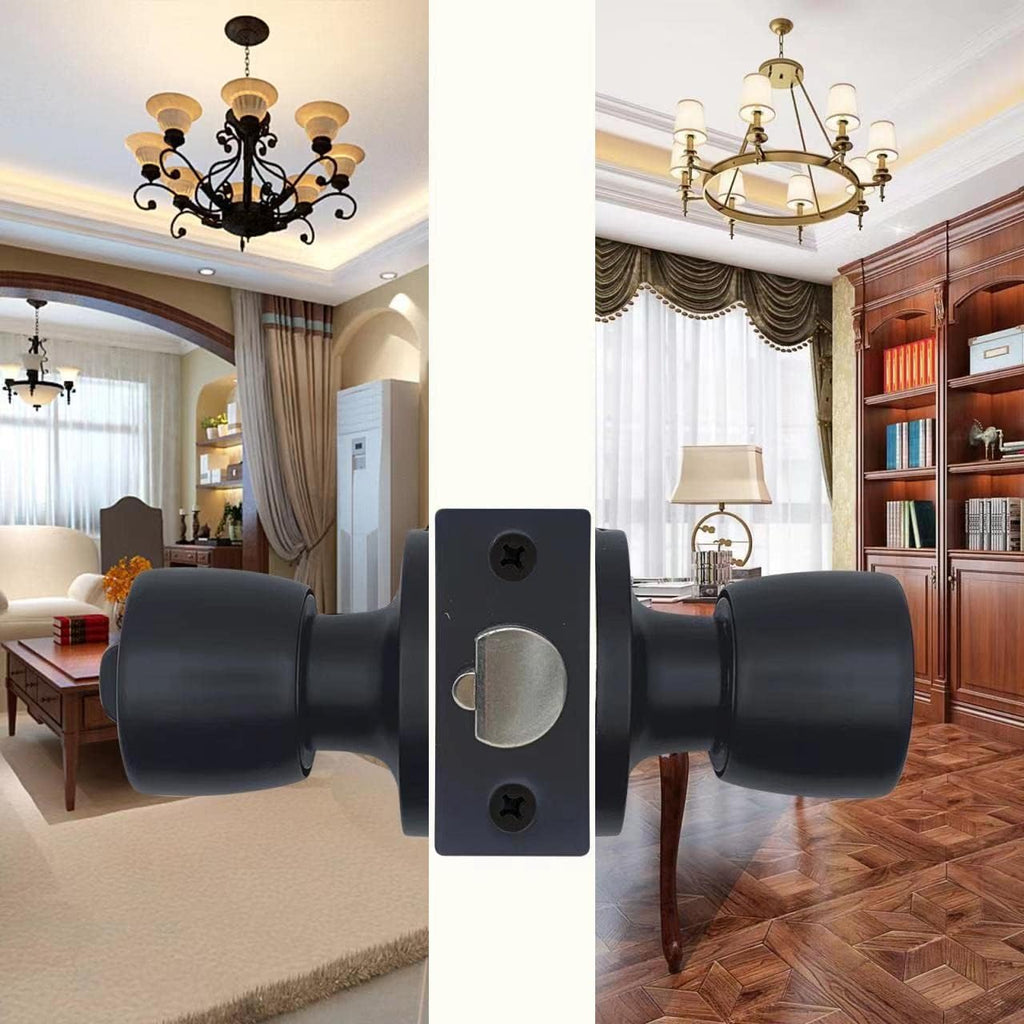 JO.KO Door Knob with Lock and Keyed, Round Ball Lock Interior/Exterior Door Knob for Bedroom Or Bathroom/Entry Door Handle (Matte Black 3Pack)
