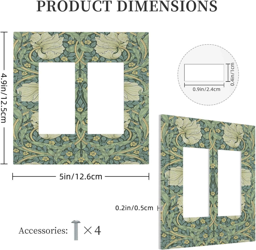 Decorative Outlet Covers Vintage Floral Plant Sage Green William Morris 2 Gang Double GFCI Rocker Electrical Wall Panels Light Switch Cover Plate for Bedroom Home Decor