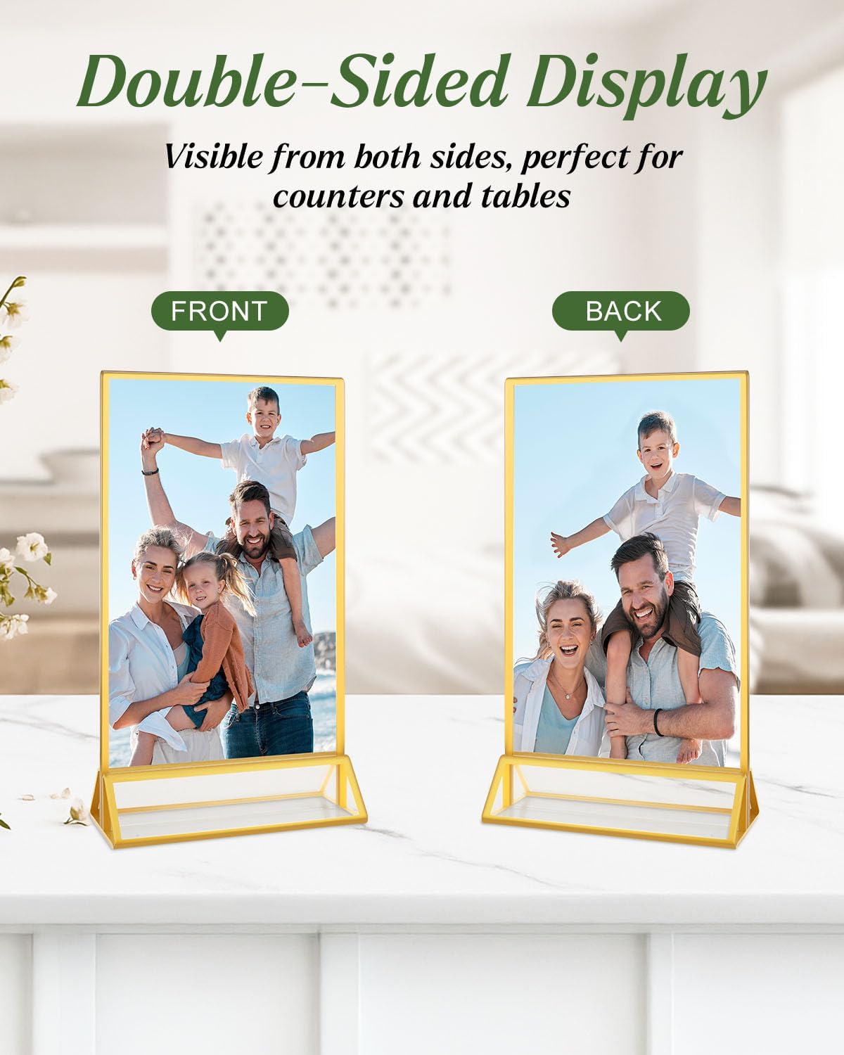 24 Pack 5x7 Gold Acrylic Sign Holders, Double Sided Picture Frame Stands, Clear Table Menu Holder Display Stand for Wedding Table Numbers, Restaurant Signs, Party, Office Photos