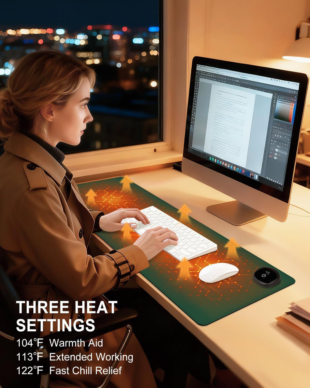 Heated Desk Pad, 31.5" x 13" Leather Non-Slip Warm Desk Pad, Large Mouse Mat with 3 Levels Heating & 3 Hours Auto Shut-Off, Hand and Foot Warmer for Office, Home, Green