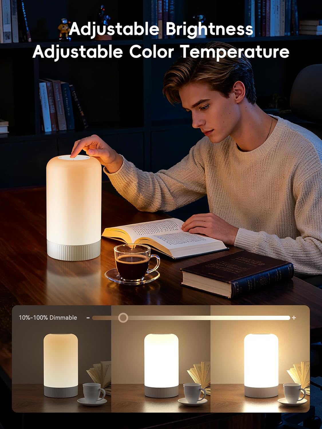 RGBICWW Smart Table Lamp, Touch Bedside Lamp with App Control, LED Desk Lamp with Music Sync, 30+ Scenes & 16M Colors, Color Changing Lamp for Bedroom Living Room Gaming Dimmable Night Light, Gold