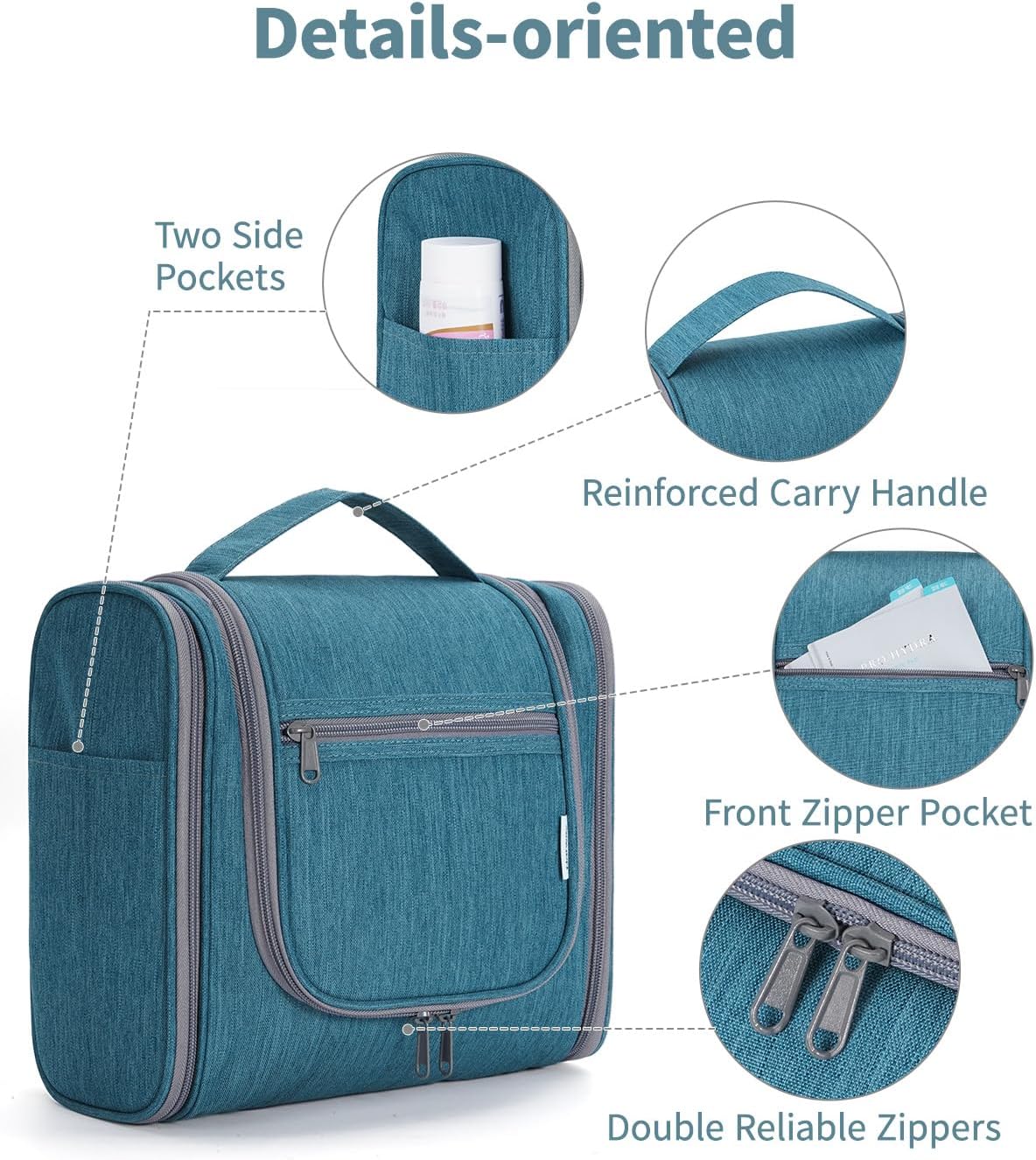 Narwey Hanging Toiletry Bag for Women Travel Makeup Bag Organizer Toiletries Bag Men for Cosmetics Essentials Accessories (Large, Teal)