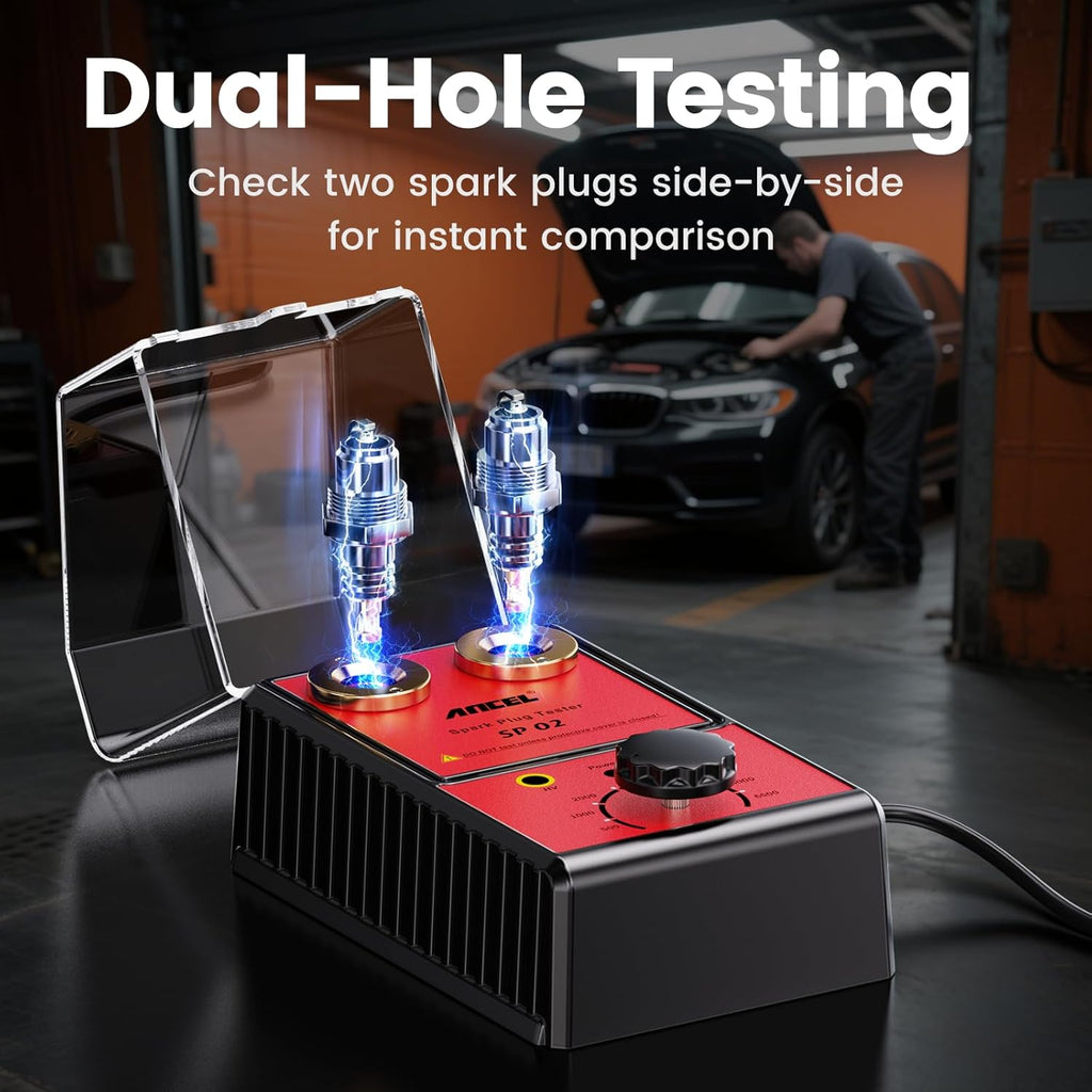 ANCEL SP02 Spark Plug Tester Automotive Engine Ignition Coil Tester Dual Holes 0 to 6000RPM Adjustable Working Frequency Car Spark Plug Gap Tool