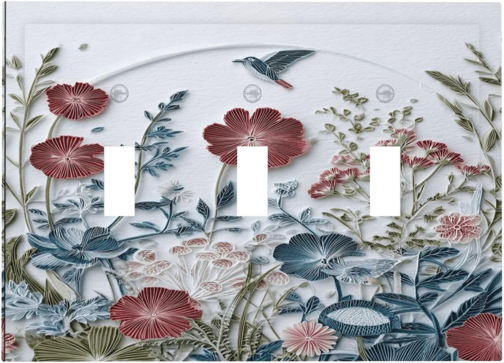 Wildflowers Flowers Floral Plants 3 Gang Triple Toggle Wall Plate Cover Decorative Light Switch Covers Electrical Faceplate Switch Plates for Bathroom Kitchen Home