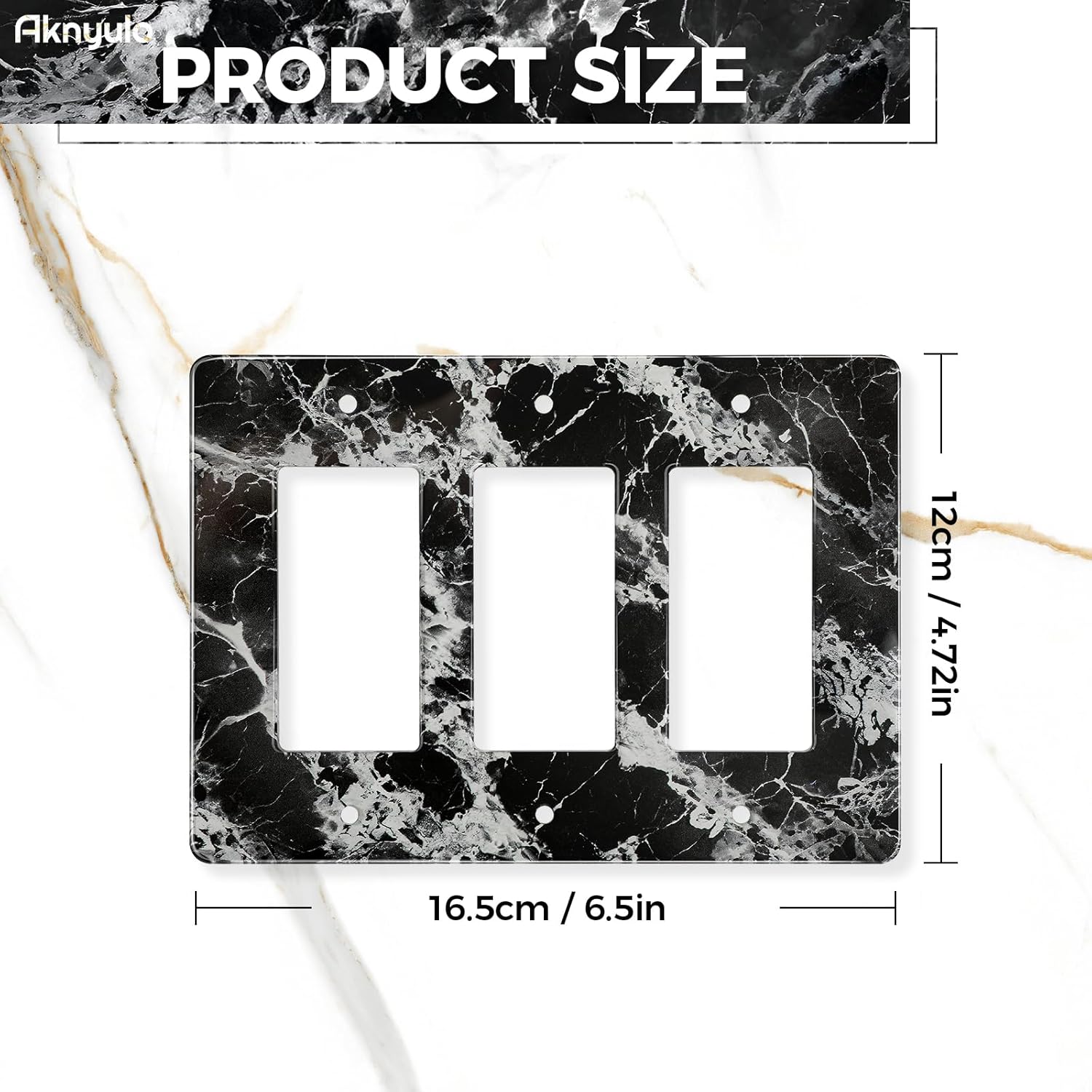 Black White Marble Pattern Acrylic Shiny Silver Wall Plate Triple Toggle Outlet Covers Decorative Switch Cover