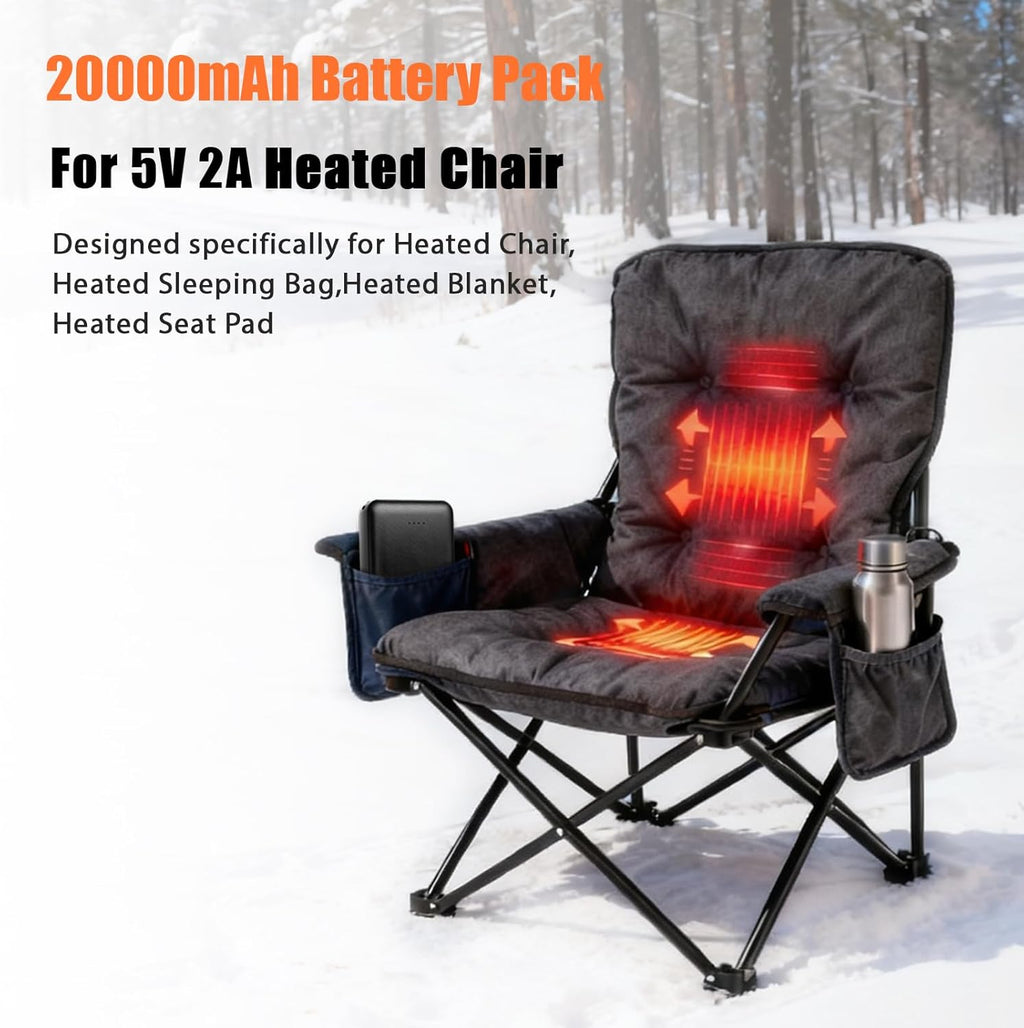 5V2A Battery Pack for Heated Camping Chair, Heated Blanket, Heated Hunting Seat Pad, Heated Sleeping Bag USB Power Bank for Camping Work (Battery Only) (Black, Milliamp Hours, 20000)