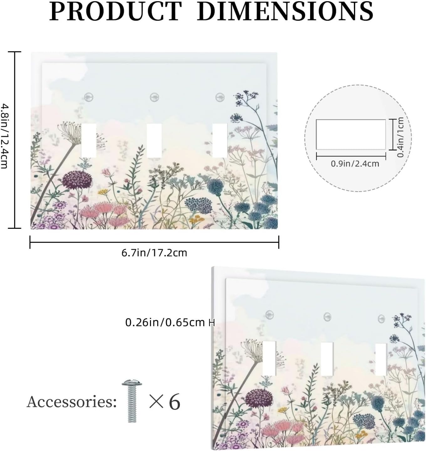 Colorful Wildflower Watercolor Dandelion Floral Decorative Switch Plates 3 Gang Wall Plate Triple Toggle Light Switch Cover Faceplate Electrical Wall Panels For Cabin Home Decor