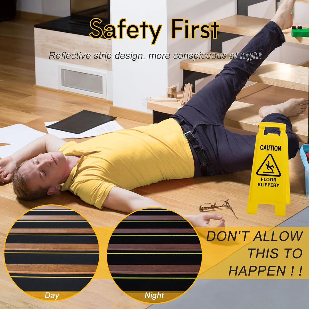 S&X Grip Tape for Stairs 4 Inch x 60 Ft, 2X Longer Heavy Duty Anti Slip Traction Tape with Reflective Strip, Outdoor Non Slip Stair Tread Non-Skid Safety Tape, Long-Lasting