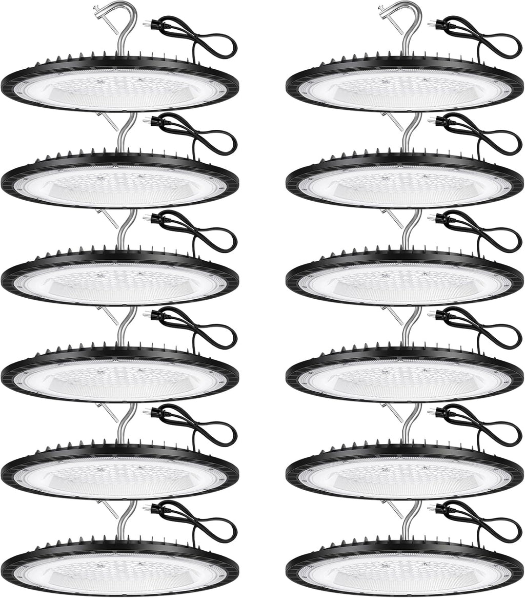 12 Pack 150W UFO LED High Bay Lights,IP66 Waterproof,120VAC,21000LM 5000K Daylight, 660W MH/HPS with Plug Commercial Bay Lighting for Barn,Gym,Factory,Warehouse,Shop,Workshop,Gym