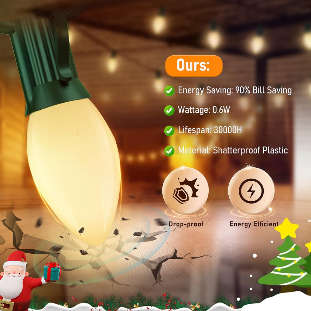 C7 LED White Replacement Bulbs,25 Pack 0.6w White Christmas Light Replacement Bulbs With E12 Base,Warm White Light Bulbs For Candelabra Window Candle Chandelier Night Lights Christmas String Lights