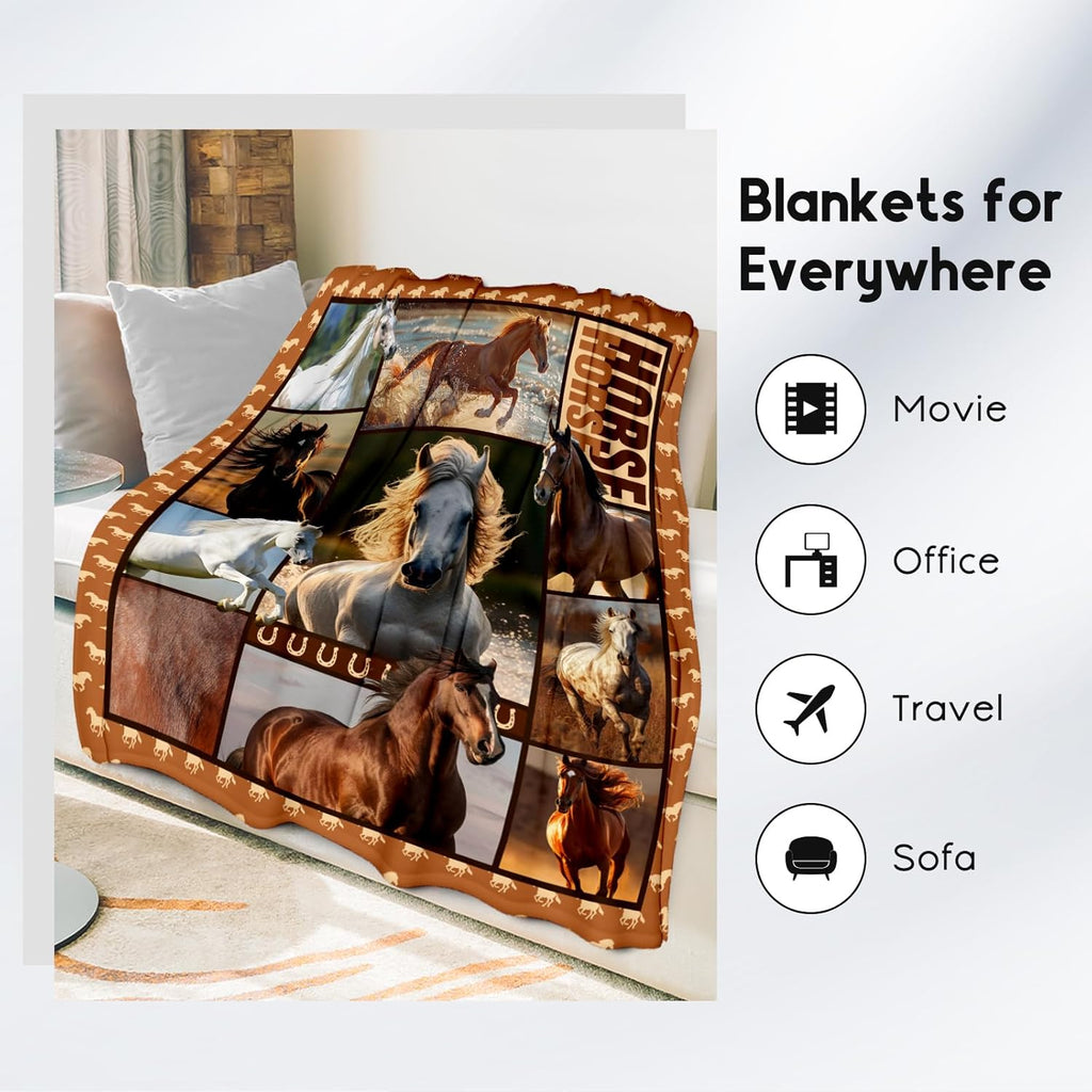 Horse Girls Blanket, Horse Gifts for Girl Ages 8-12 10-12, 30"x40" Kids Throw Blankets for Adults Women, Cowgirl Room Decor Western Throws for Animal Lovers