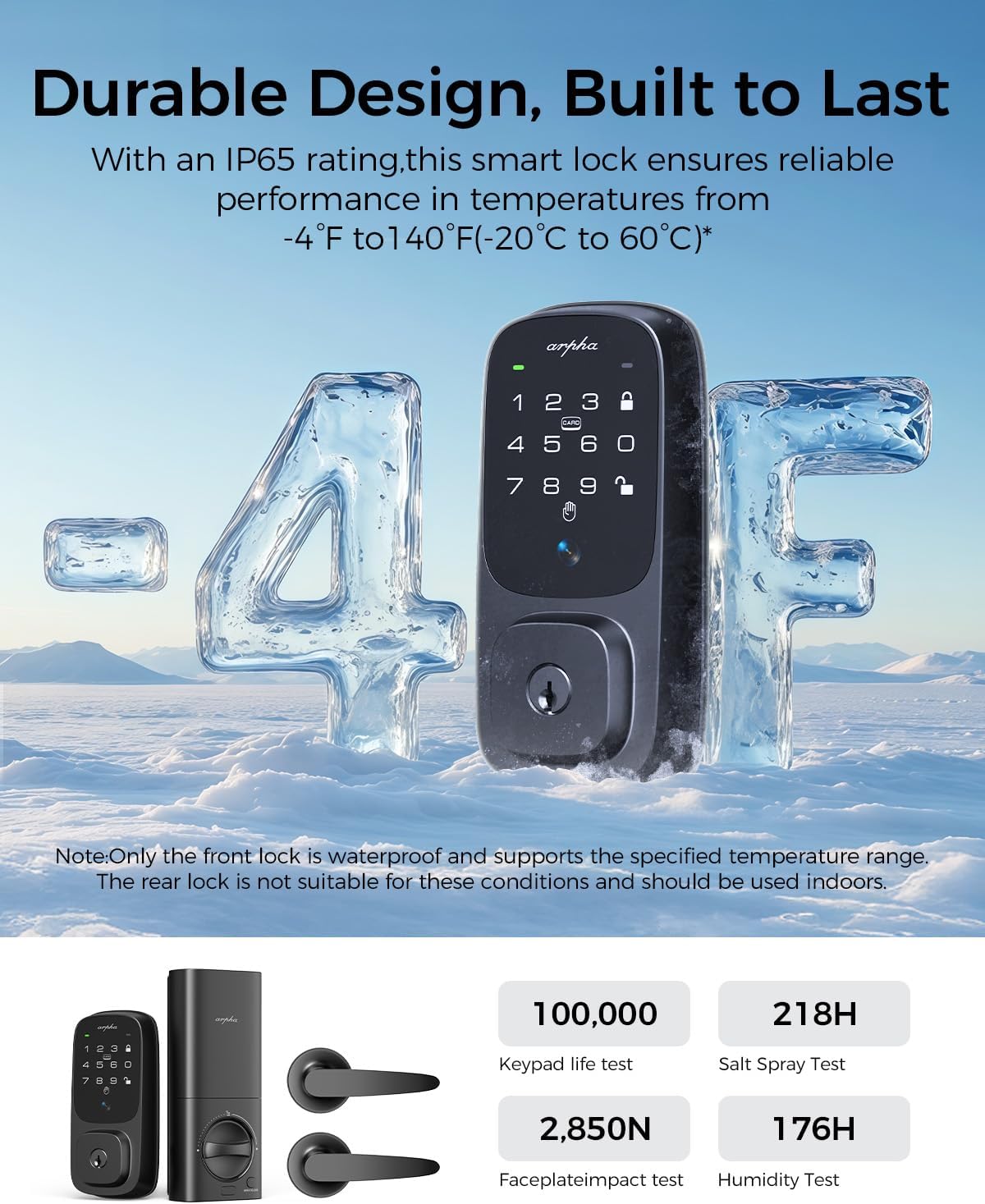 ARPHA Keyless Entry Door Lock, Palmar Vein Recognition Deadbolt with Handleset for Front Door, Built-in WiFi, Amazon Alexa, Google Assistant, App-Control, Voice Control, NFC