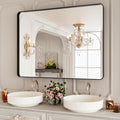 40x30 Inch Black Metal Framed Bathrrom Mirror for Wall,Matte Black Rectabgle Vanity Mirror,Tempered Glass,Anti-Rust,Rounded Corner,Horizontal or Vertical