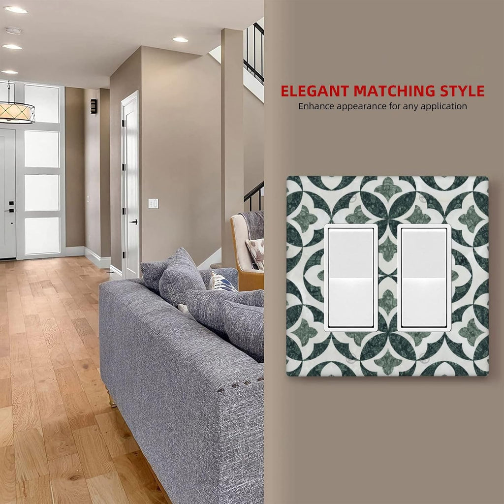 Green Luxury Modern Cubic Marble 2 Gang Double Rocker Decorative Light Switch Covers Electrical Faceplate Switch Plates for Bathroom Kitchen Home