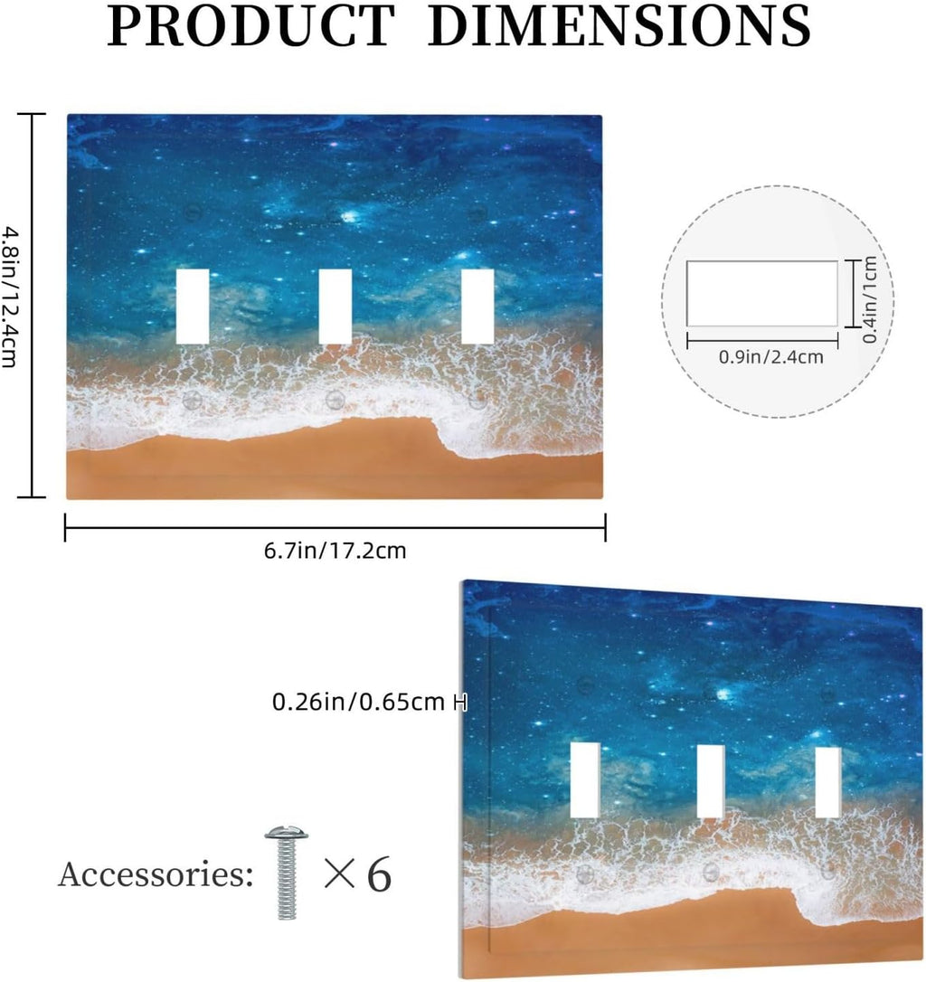 Light Switch Covers Blue Sea Ocean Beach Waves 3 Gang Wall Plates Triple Toggle Outlet Cover Decorative Switchplates Electrical Panel Cover for Kitchen Living Room 4.8 X 6.7 IN