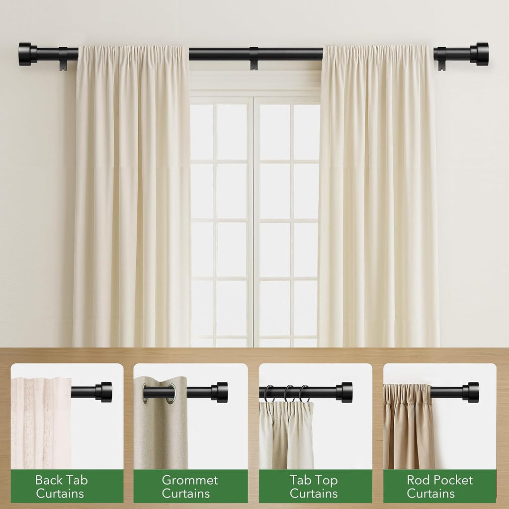 Time Forest Black Curtain Rods for Windows 32 to 150 Inch (2.6-12.5 Feet), 1 Inch Diameter Adjustable Heavy Duty Extra Long Curtain Rod, Modern Style Indoor Outdoor Window Drapery Rods with End Caps