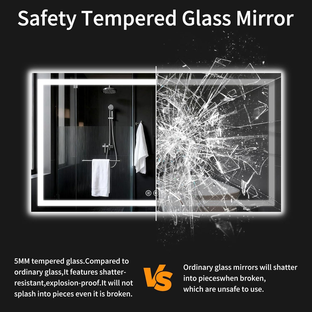 36"x72" LED Bathroom Mirror with Lights, Dimmable, Anti-Fog, Lighted Bathroom Vanity Mirror for Wall, Backlit + Front Lit, Memory Function, Shatter-Proof, Tempered Glass