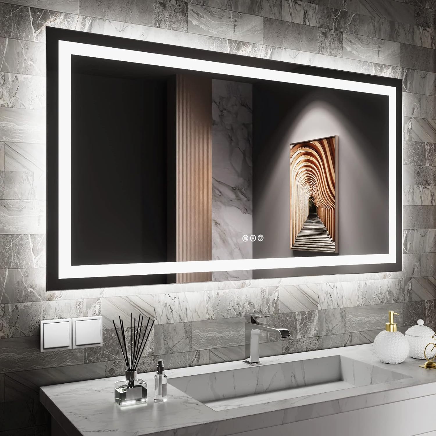 Amorho LED Bathroom Mirror, 55" X30" Front Light and Backlit Vanity Mirror, Dimmable Bathroom Mirrors for Wall, Anti-Fog, Memory, 3 Colors, Double LED Lights, Shatter-Proof, ETL Listed