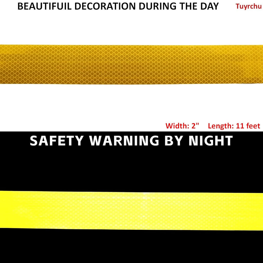 Non Fading Reflective Tape Yellow 2 inch, Outdoor Waterproof High Visibility Warning Industrial Marking Tape, Safety Stickers (11 feet)
