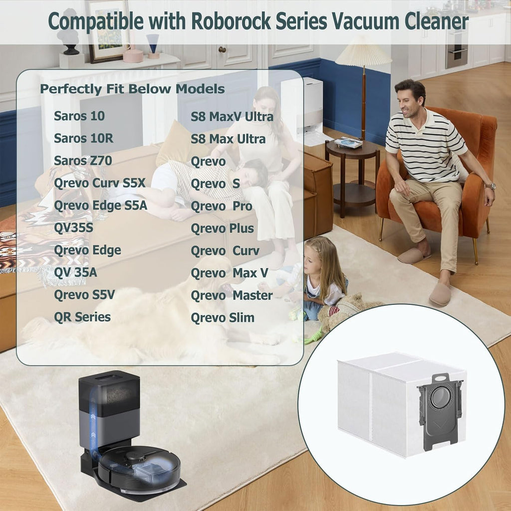 12 Packs Dust Bags Compatible with Roborock QV 35S/35A/Qrevo S5V/Saros 10/ 10R/Q Revo/Qrevo S/Qrevo 2R3W/Pro/MaxV/Master/Plus/Curv/S8 Max Ultra/S8 MaxV Ultra/Qrevo Slim Vacuum Cleaner, 3L Capacity