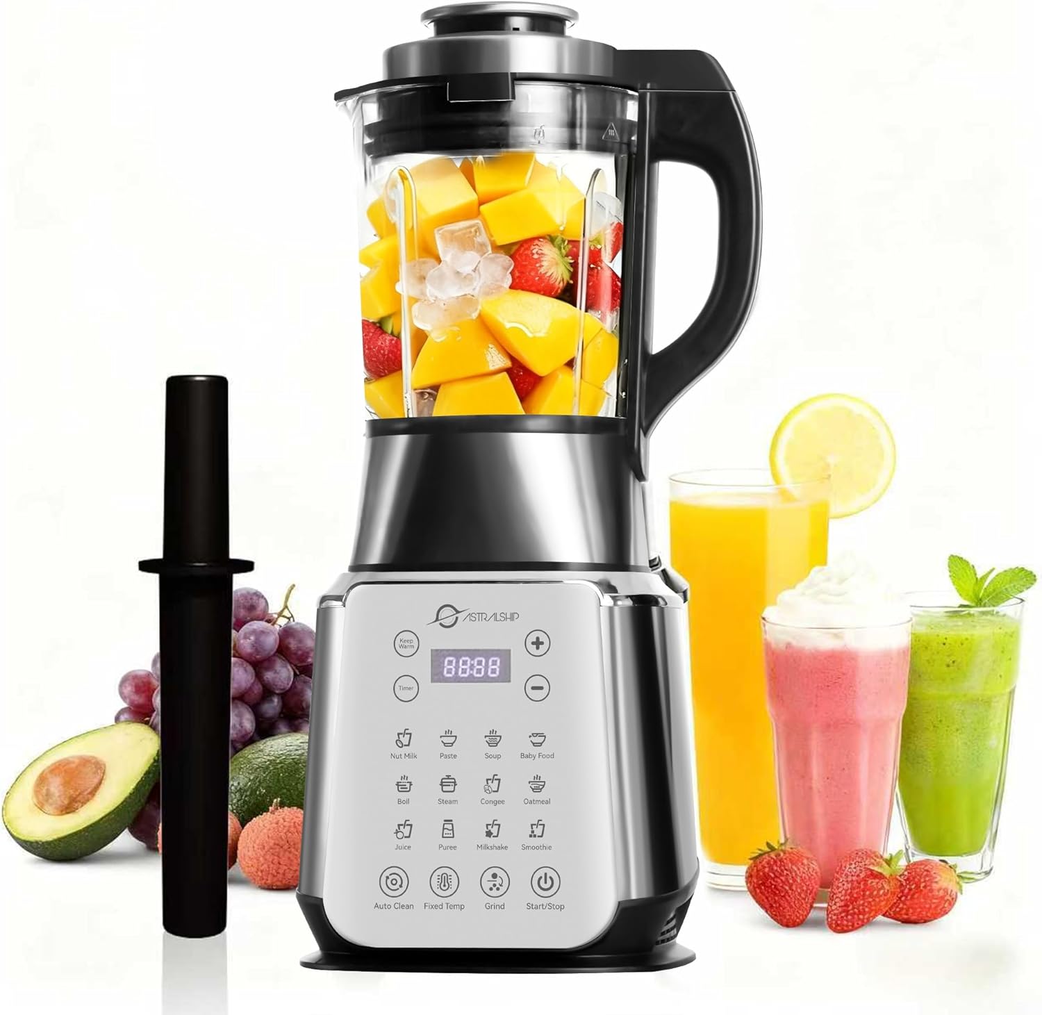 Blenders for Kitchen 1500W Stainless Steel Professional Blender for Smoothies, 59oz Glass Jar Countertop Blender with Tamper, Food Processor with Heating, 14 Smart Programs, ASH01-S Pro Auto Clean