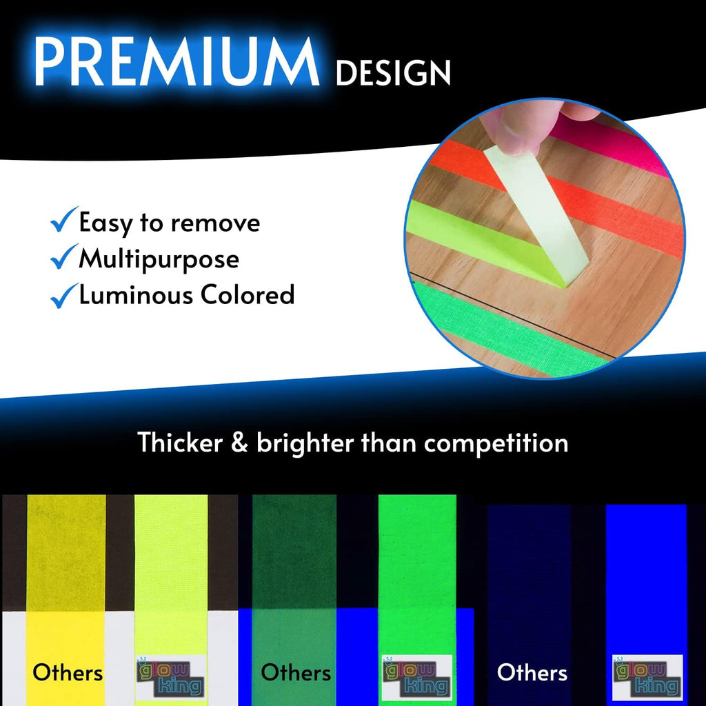 Glow King Blacklight Reactive Glow Tape | Premium UV Fluorescent Neon Party Gift for Events | Multipurpose Luminous Colored Tape for Room Decoration | Glow in The Dark Cloth Tape – 1 in x 18 ft