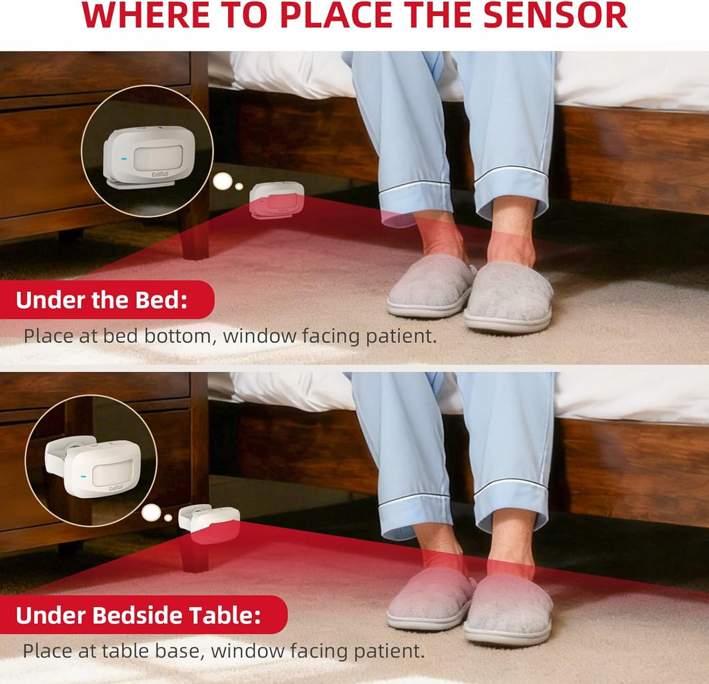 CallToU Bed Alarms for Elderly/Dementia Patients who Wander, Portable Pager & Sensor with Vibration and Silent Alert Features, Fall Prevention Alert for Home Hospital Care, Room Monitor.