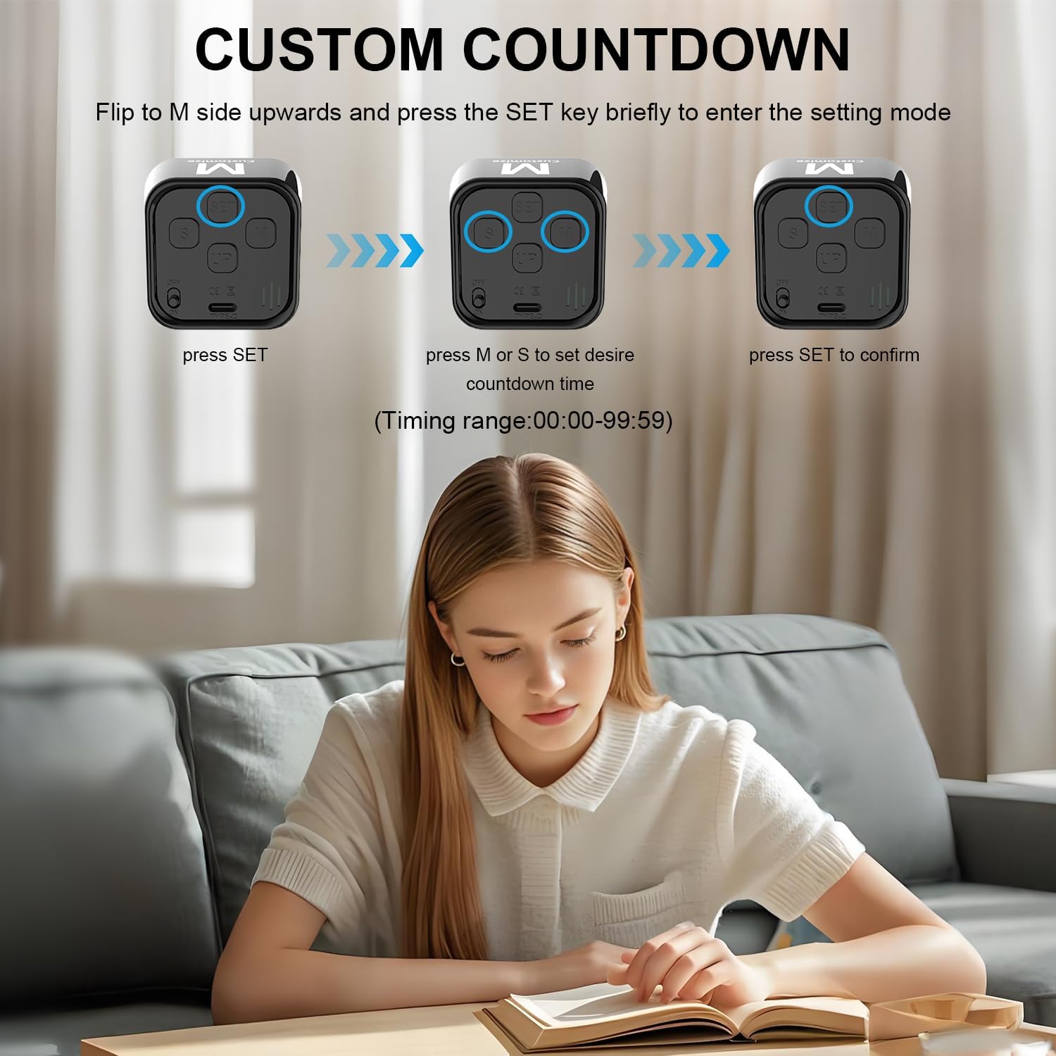 Rotating Cube Pomodoro Timer 5, 25, 10, 50 Min Preset + Custom Countdown, Desk Productivity Flip Visual Timer w/Silicone Case, Silent Mode, Ideal for ADHD Tool Study Work School (Black)