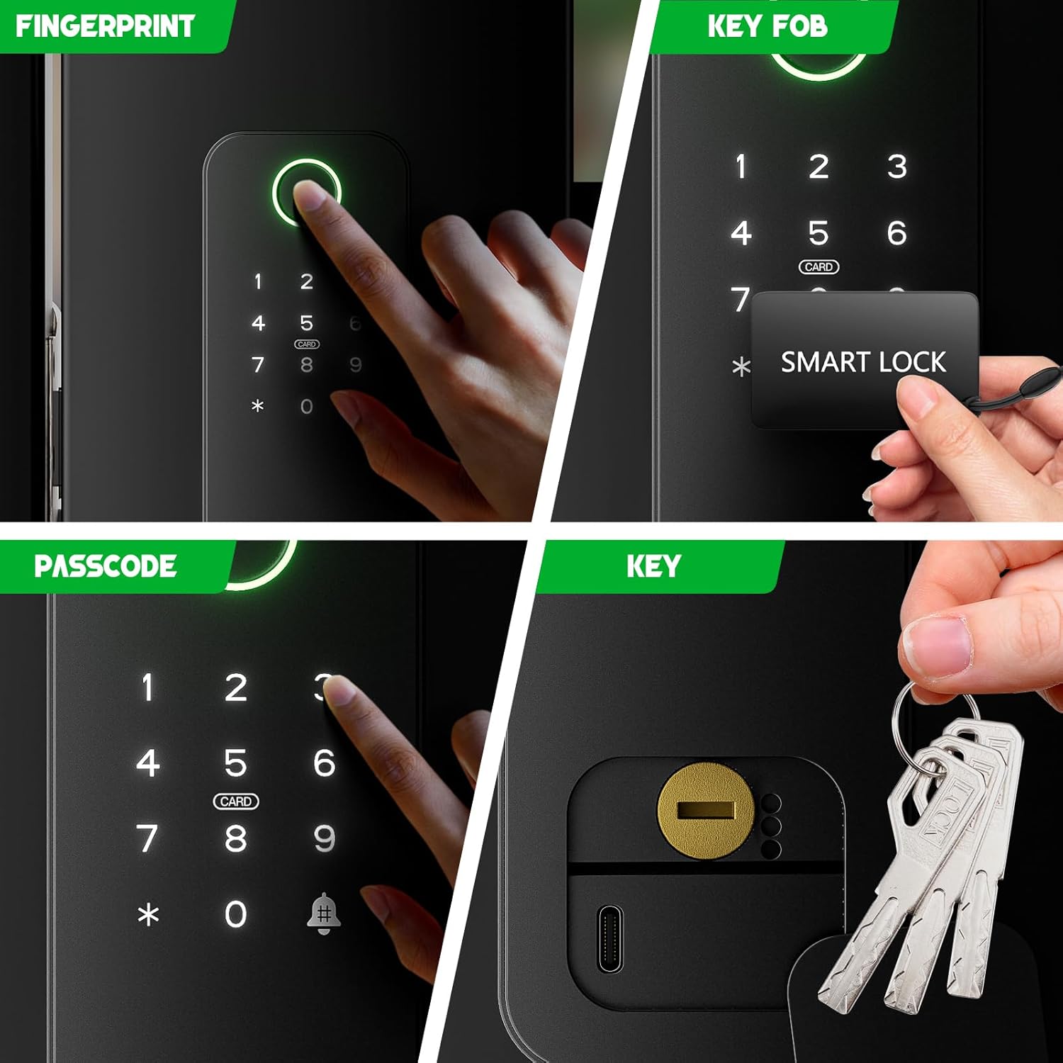 Smart Gate Lock, Electronic Gate Locks for Outdoor Fence, Keyless Smart Rim Lock, Electric Sided Keypad Locks with App Control, IC Card, Keys, Anti-Peep Touchscreen, Perfect for Fence and Outdoor