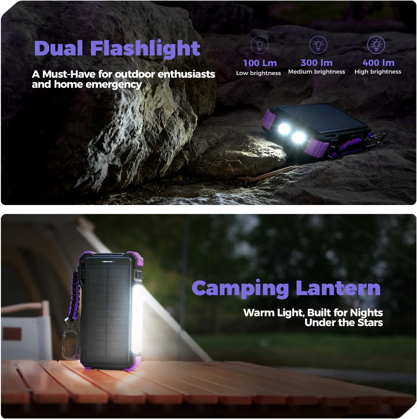 BLAVOR Solar Power Bank 20000mAh Built-in Cables, Wireless Charger for Apple Watch, 20W Fast Charging Battery Pack with USB C, Flashlight, Solar Charger for iPhone, iPad, iWatch, Samsung