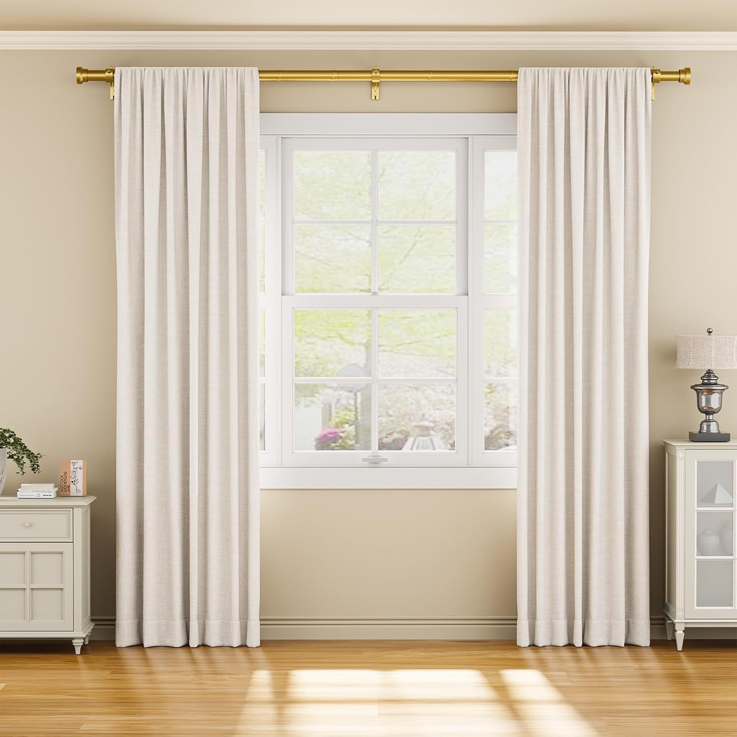 Yafex Curtain Rod 32-118 Inch, Heavy Duty 1 Inch Adjustable Curtain Rods for Windows, Gold Long Window Treatment Rods, Modern Design, Easy Installation