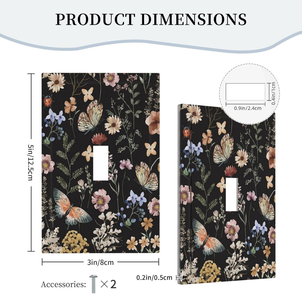 Decorative Light Switch Plate Covers Boho Black Butterfly Rustic Flower 1 Gang Light Switch Cover Plate Single Toggle Wall Plate Outlet Covers Faceplate for Bedroom Home Decor