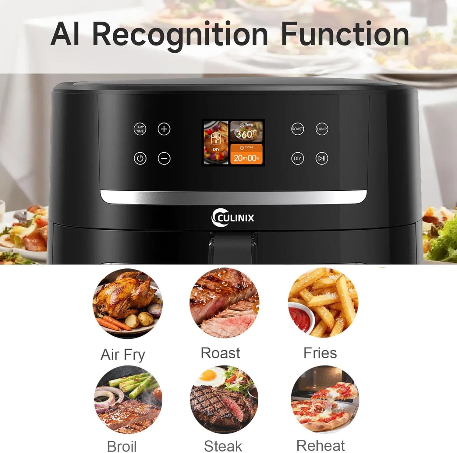 8L Large Air Fryer, AI Intelligent Recognition Cooking Air Fryer with Window, 12 Preset Menus, Touchscreen Display, 400°F, Raven Black