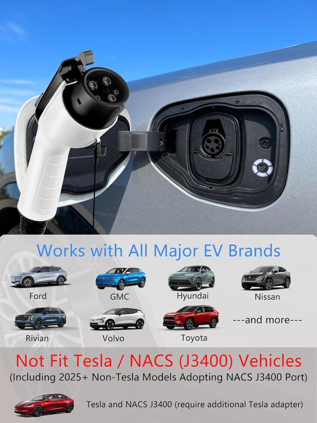 40Ft Cord EV Charger, 16Amp 110V/240V Portable Level 1 Level 2 Electric Vehicle Charging Station with NEMA 6-20 Plug & NEMA 5-15 Adapter for J1772 Electric Cars