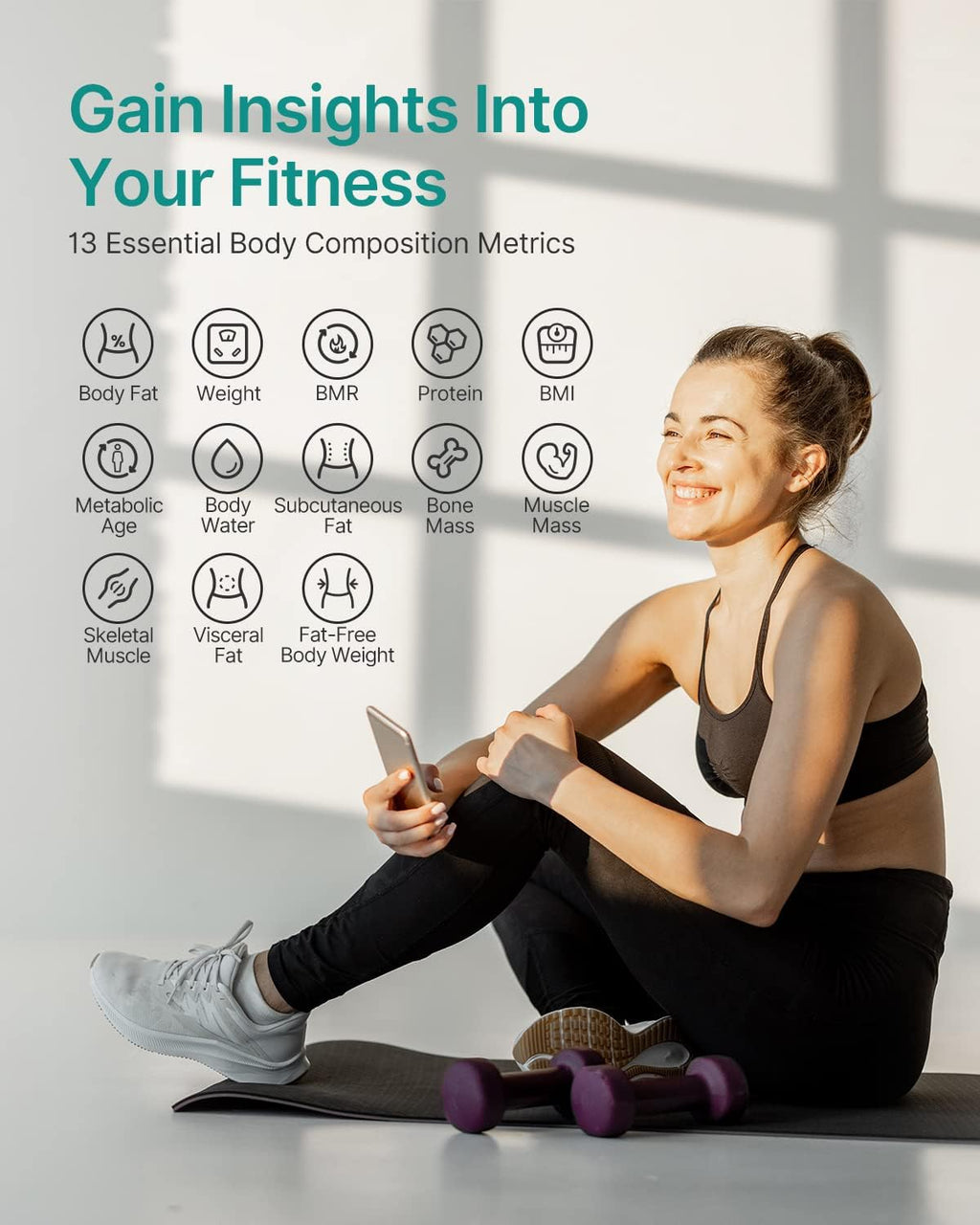 FITINDEX Smart Scale and Tape Measure, Digital Bathroom Scale & Body Tape Measure Sync with APP, Bluetooth Weighing Machine, Body Composition Analyzer, for Health Care