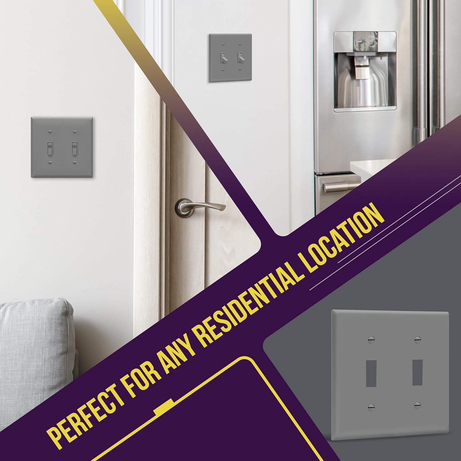 ENERLITES Toggle Light Switch Wall Plate, Gloss Finish, Size 2-Gang 4.50" x 4.57", Unbreakable Polycarbonate Thermoplastic, 8812-GR-10PCS, Gray (10 Pack)
