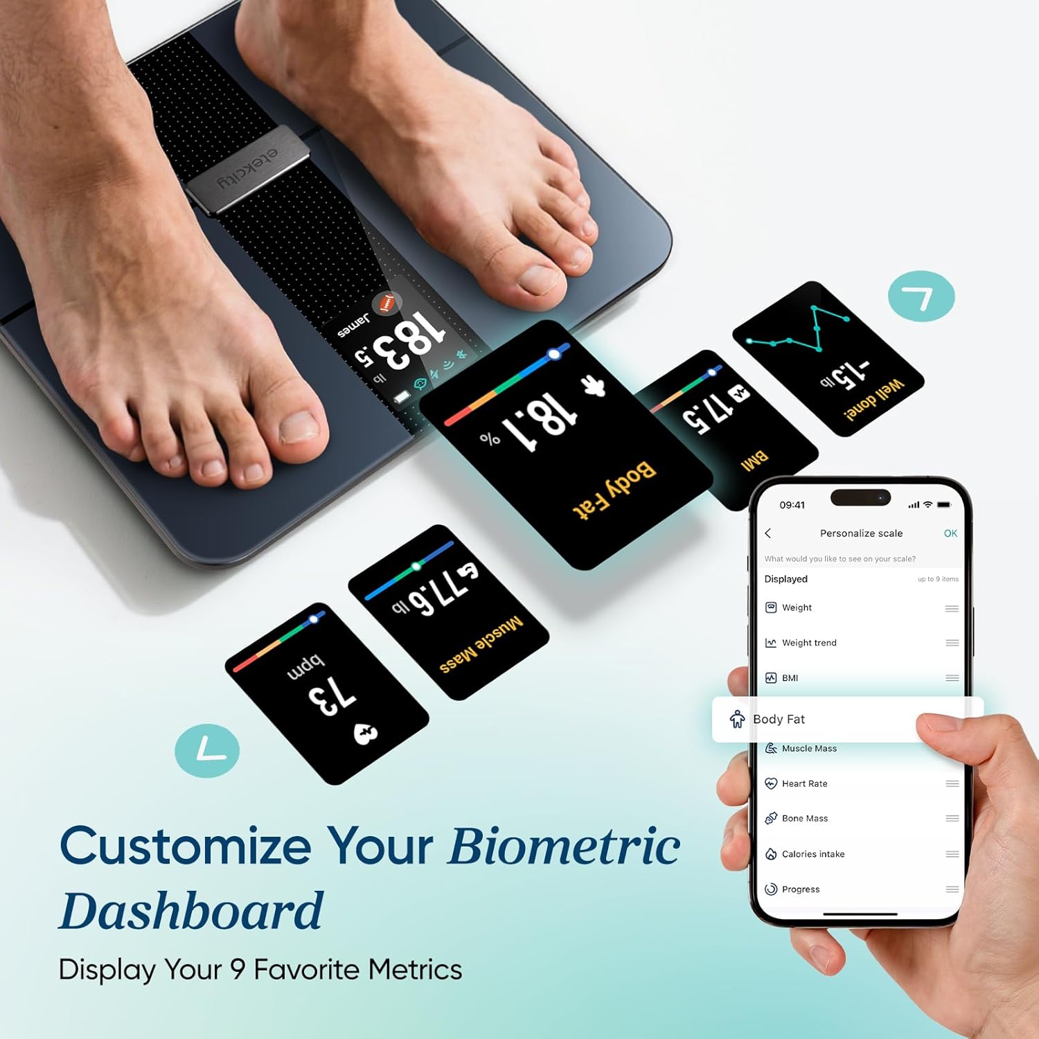Etekcity FSA&HSA Eligible Smart Scale for Body Weight Fat, Digital Bathroom Weighing Machine for Accurate BMI Muscle Mass Composition, Home Use Apple Health Compatible Fitness Equipment