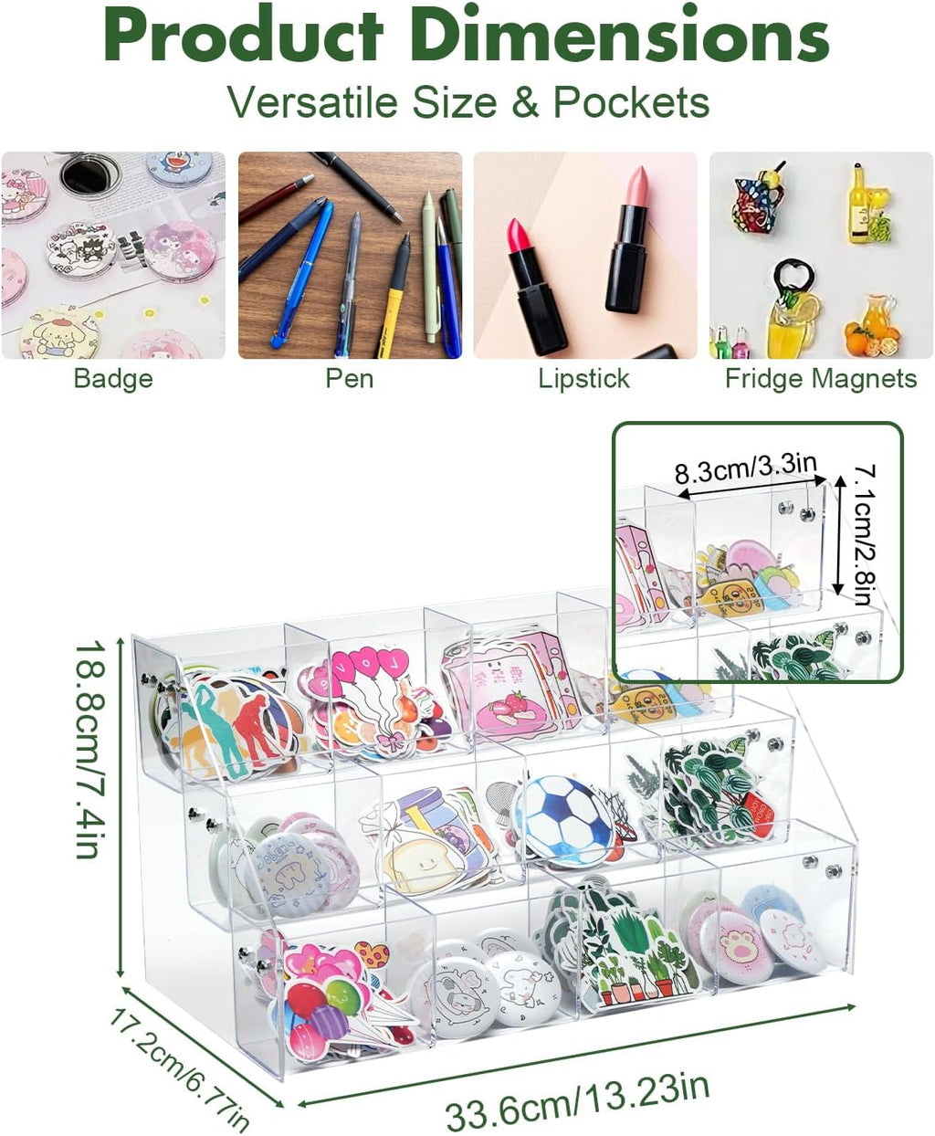UCEC Clear Acrylic Sticker Display Stand, 3-Tier 12 Pockets Acrylic Card Display & Sticker Organizer, Essential Portable Organizer for On-the-Go Professionals, Tradeshows, Retail, and Supplier Events