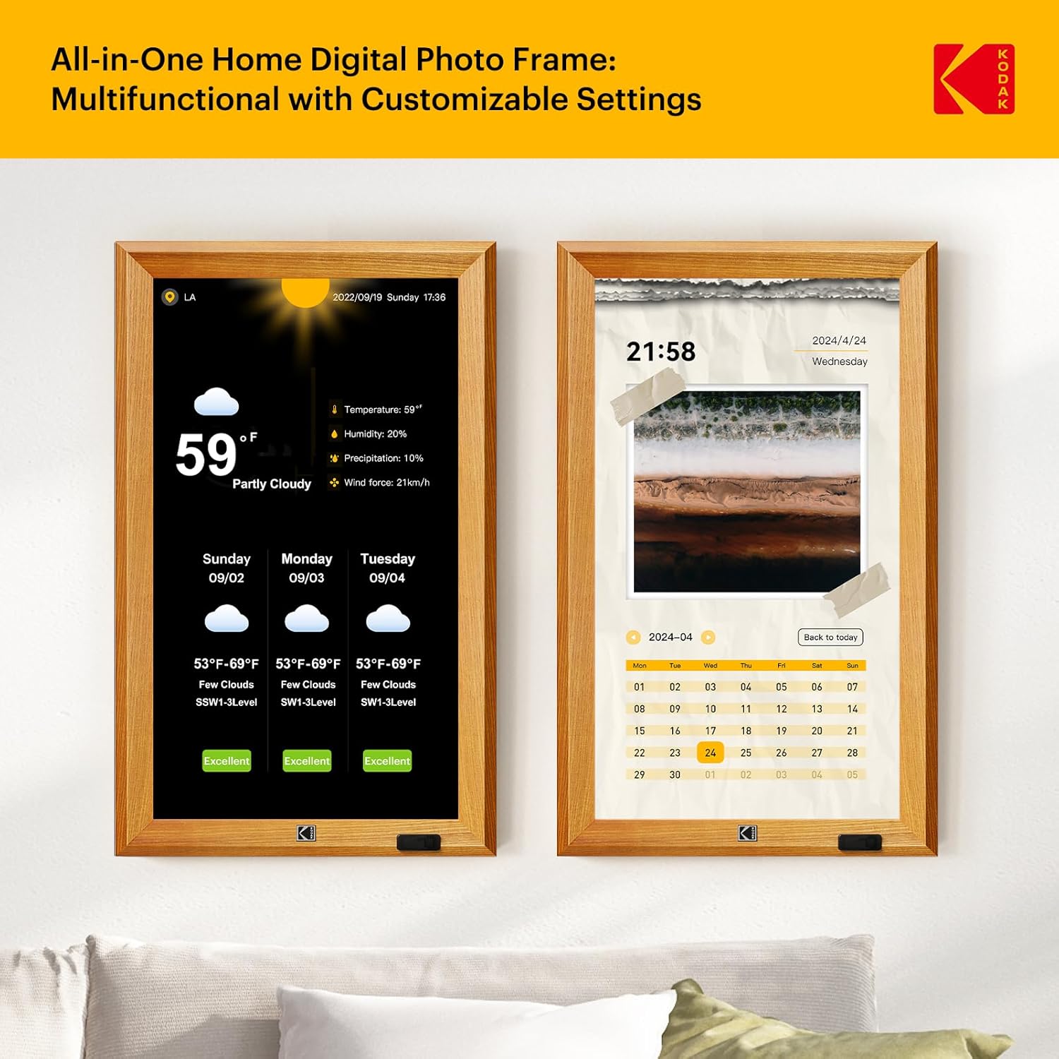 KODAK 23.8" X-Large WiFi Digital Picture Frame - 1920x1080 FHD IPS Display with 32GB Storage, Auto-Rotate, Remote Control, Wall Mountable, Compatible with Alexa, for Family