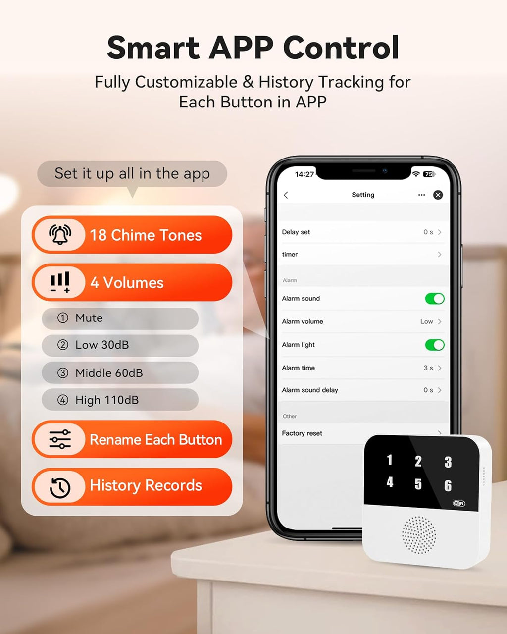 Wireless Caregiver Call Button System - Dual Hub, Multi-Location Alarm, Dsiplay Caller ID & App Alert, No Monthly Fee, 4 IP65 Panic Buttons, Emergency Alert for Elderly at Home/Nursing Homes