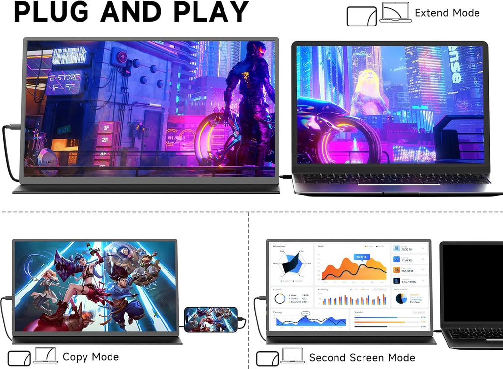qaf 18.5 Inch Portable Monitor, 100Hz 1080P FHD IPS HDR Display, 100% sRGB, Frameless Gaming Travel Second Monitor for Laptop PC Mac PS5 Xbox, VESA Mount, Built-in Speakers - Classic Black