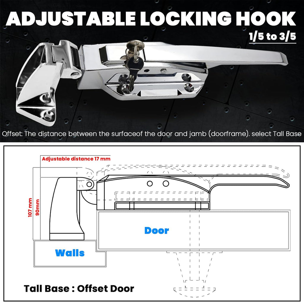Walk in Cooler Door Handle, Walk in Cooler Door Closer Complete Latch Kit, Cooler Door Radial Latch (1/5 In-3/5 in(Offset)) and 6" Solid Nylon Glow-in-The-Dark Release Handle