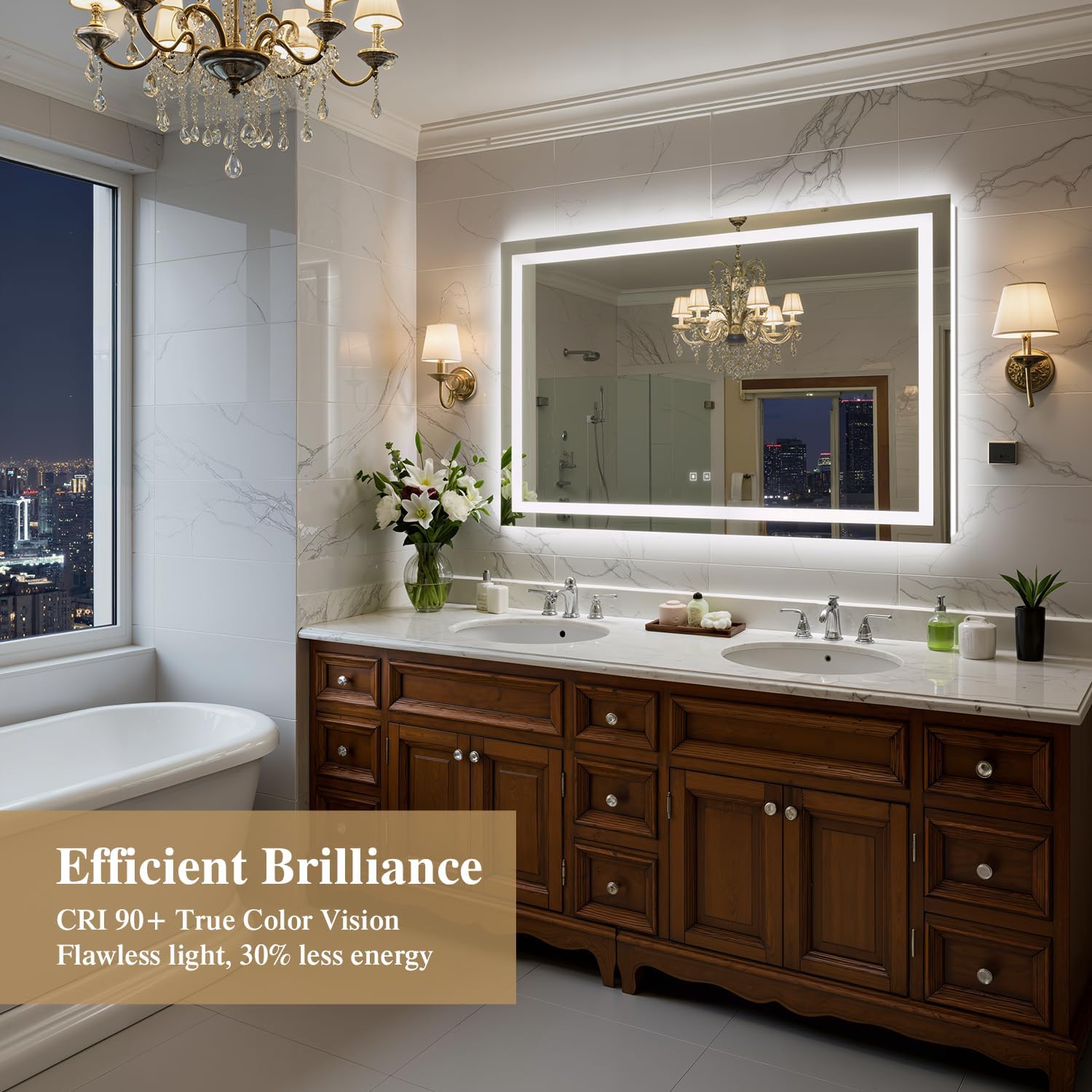 55X36 Inch LED Bathroom Mirror with Lights, Frontlit+ Backlit Bathroom Vanity Mirror for Wall, Ultra-Clear Tempered Glass, Shatter-Proof, Anti-Fog and Memory Function, ETL Listed