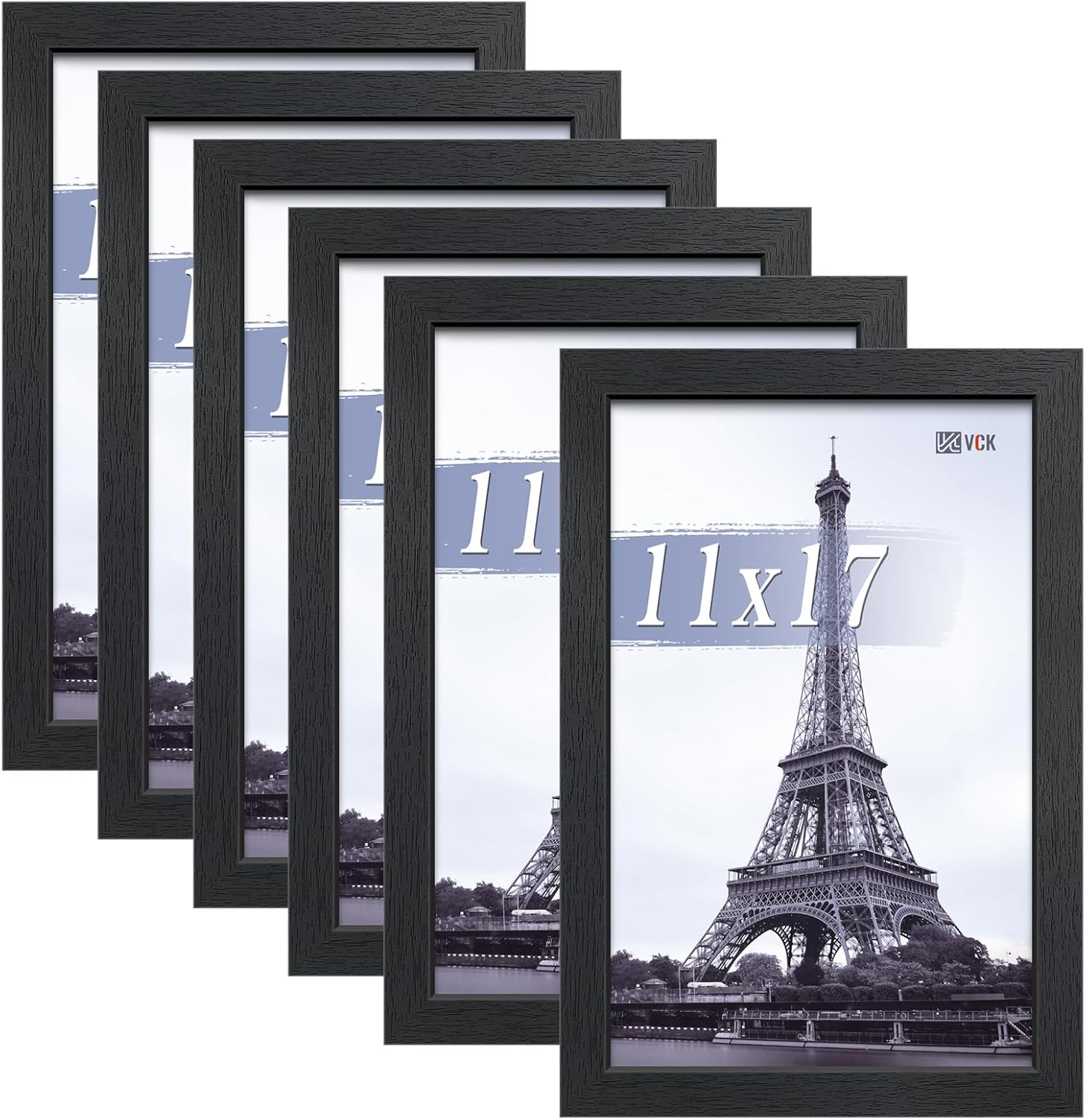 VCK 11x17 Picture Frames Black Set of 6, Wide Border Wood Poster Frame, Multi-Directional Display Family Photos, Office Prints, Studio/Gallery Artwork, Woodgrain Series, Wall Hanging