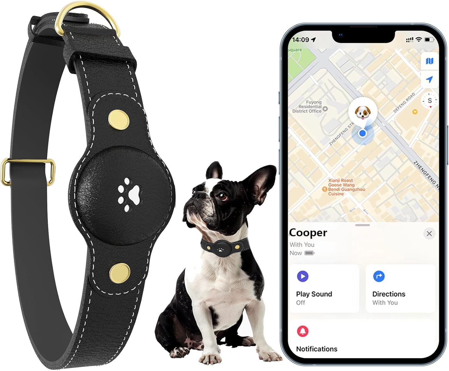 GPS Tracker for Dogs – Smart Dog Collar & Pet Tracker with Real-Time Location, No Monthly Fee, Unlimited Range (iOS Only) – Fits Small to Large Dogs(Locator Included) (Black)