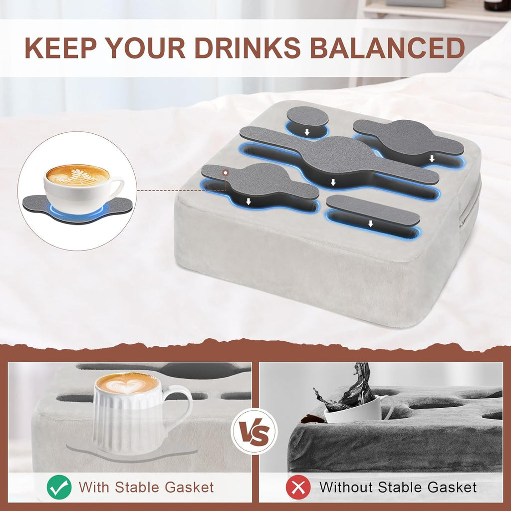 Couch Cup Holder Pillow - Sofa Cup Holder | Couch Caddy, Couch Drinks Remotes Holder for Cups, Headphones, Snacks, and Phones | Use it on Car, Pack, Beach, RV, and More(Silvergrey)