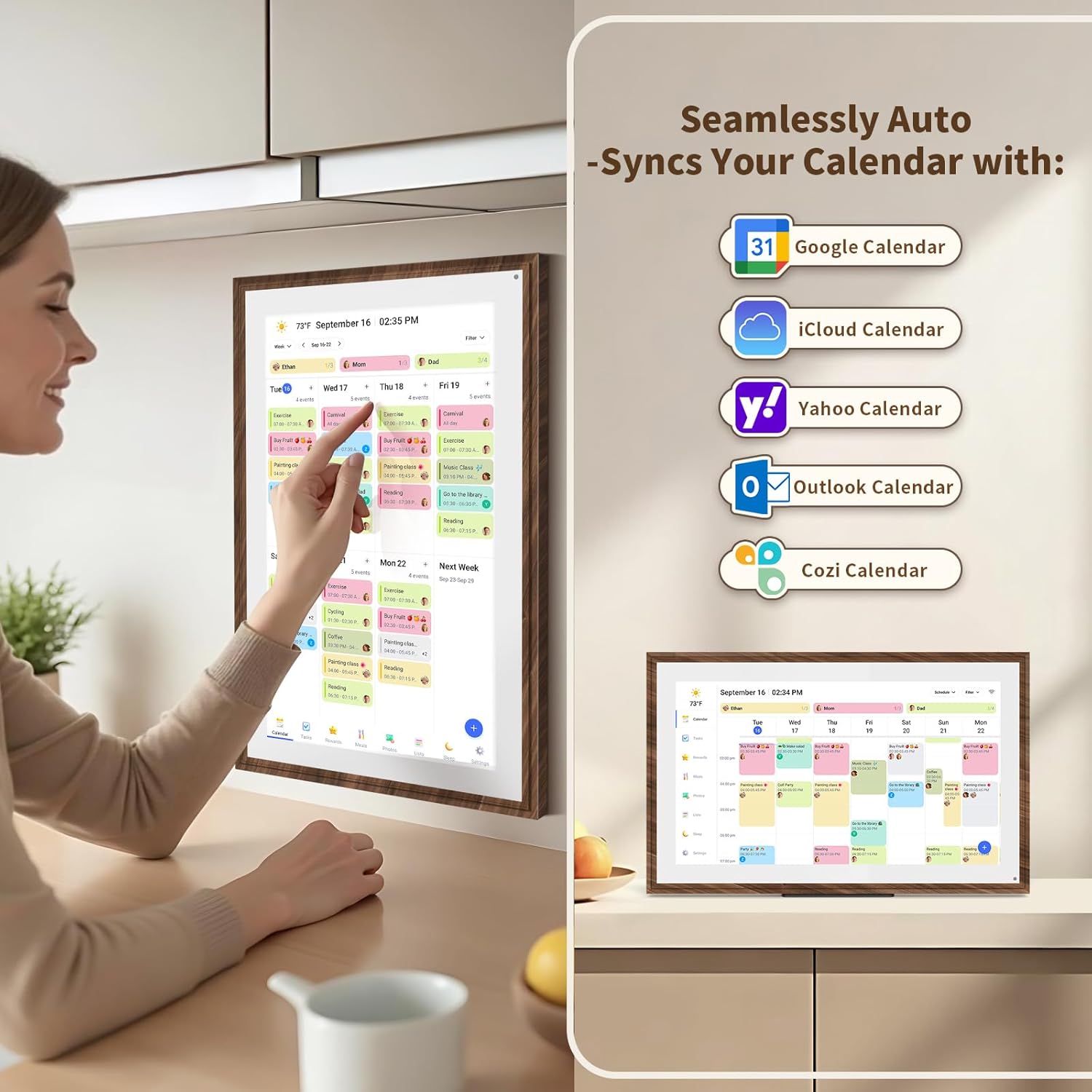 21.5 Inch Digital Calendar Chore Chart with Touchscreen - Full HD Interactive Display, Wall & Desk Mountable Family Planner, to-Do List & Meal Planner, Digital Picture Frame Gifts for Women Mom