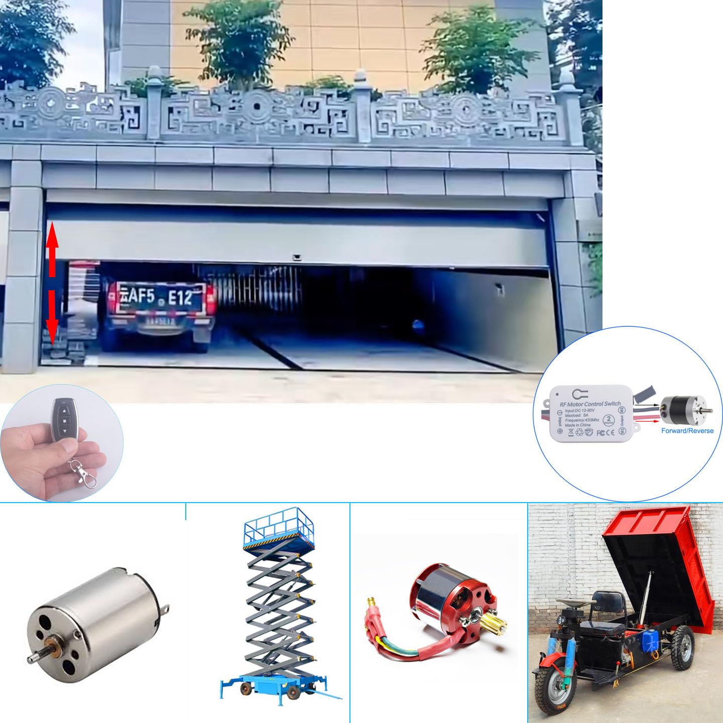 12V 24V 36V 48V DC Motor Remote Control Switch, 12V-80V 5A Wireless Relay Switches Receiver Controller with 2 Transmitters, Remote Controls Motor Move Forward and Reverse (DC 12V-80V/2* Controller)