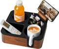 Couch Cup Holder Tray, Acacia Wood Couch Caddy With Cup Holder, Non-Slip Couch Organizer for Drinks, Snacks Remotes, Rounded Corners And Mug Slot Black